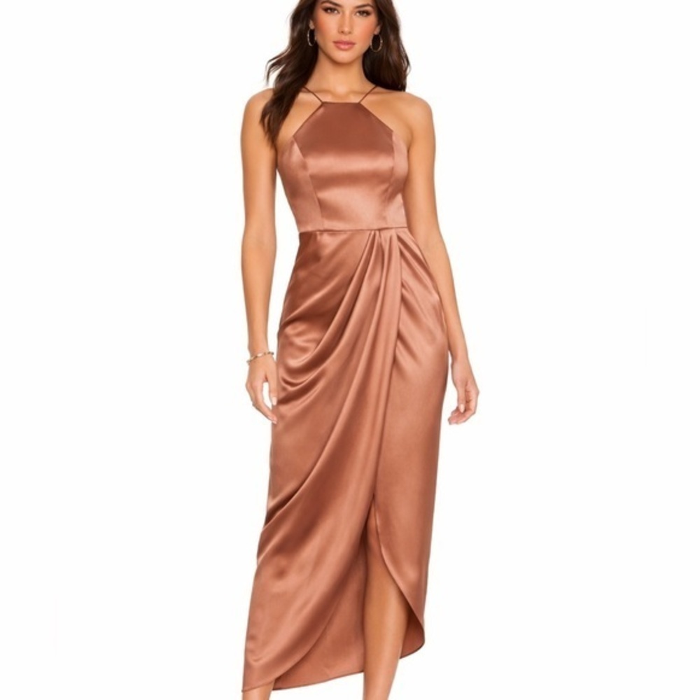 After six satin toffee midi dress